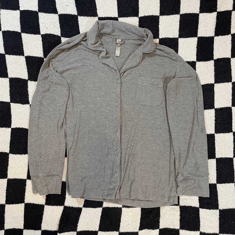 skims women’s pajama top gray ribbed soft jersey size small